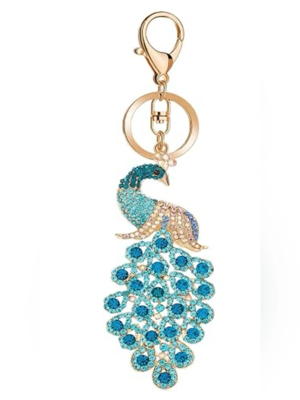Gold-Tone Crystal Peacock Pendant Keychain/Bag Charm